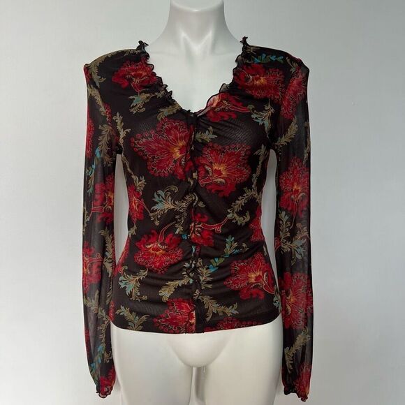 Express Y2K Floral Mesh Long sleeve top - Picture 1 of 10